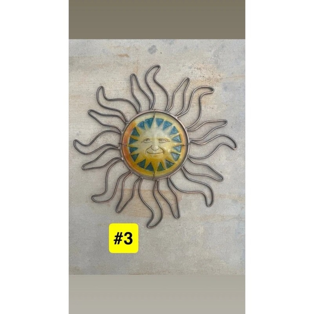 Y2K 18" Metal & Art Glass Sun Face Wall Decor Celestial Boho Patio Art
